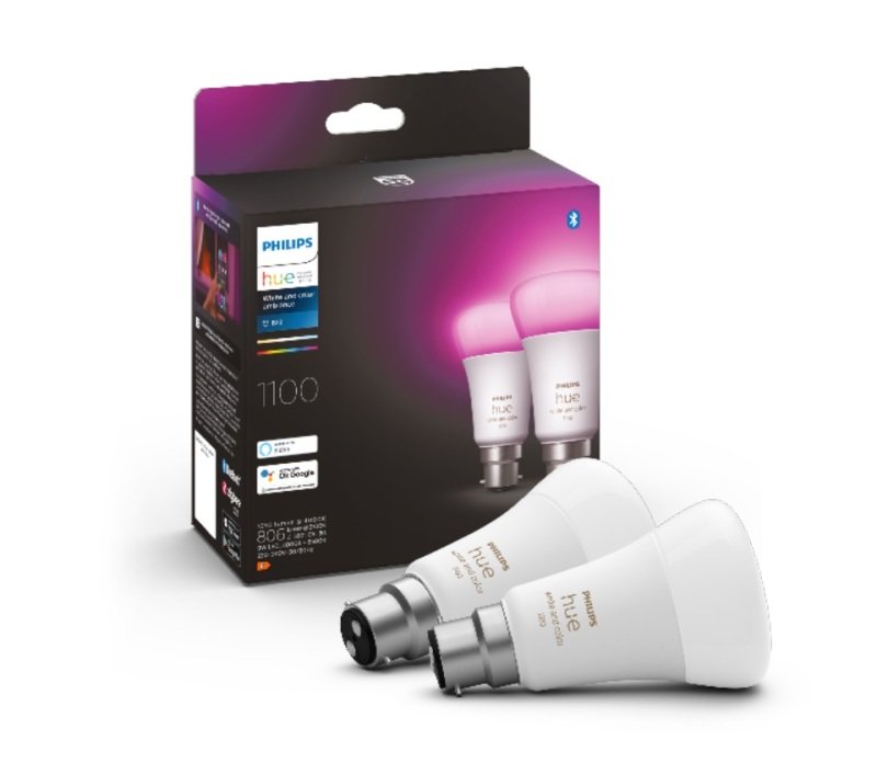 Philips Hue White And Colour Ambiance Bluetooth Led Bulb B22 1100 Lumens Twin Pack