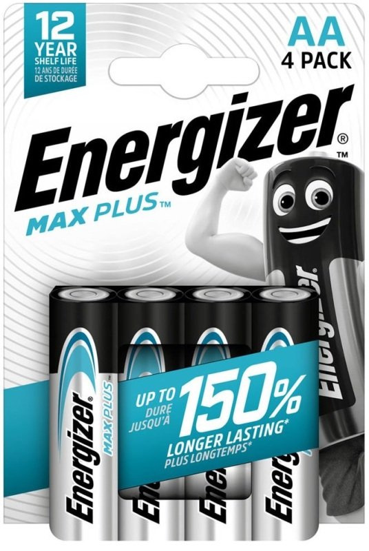 Image of Energizer Max Plus AA Alkaline Batteries, Pack of 4
