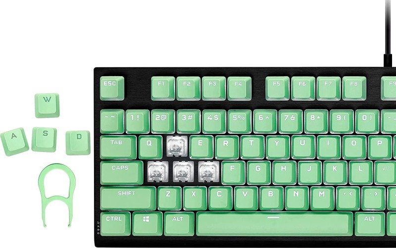 Click to view product details and reviews for Corsair Pbt Double Shot Pro Mint Green Uk Keycap Mod Kit.