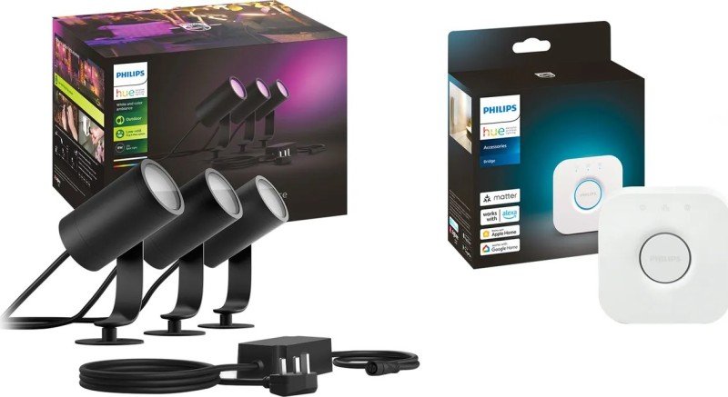 Click to view product details and reviews for Philips Hue Lily Outdoor Spotlight Base Kit With Bridge Starter Kit.