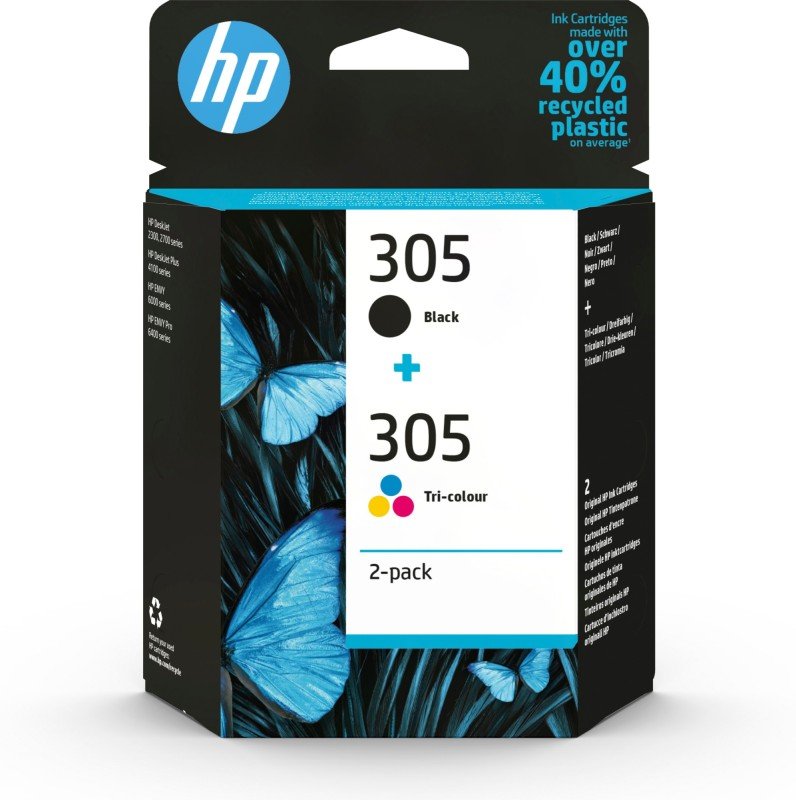 Image of HP 305, Black/Tri-Colour Original Ink Cartridges (6ZD17AE) (Pack of 2)