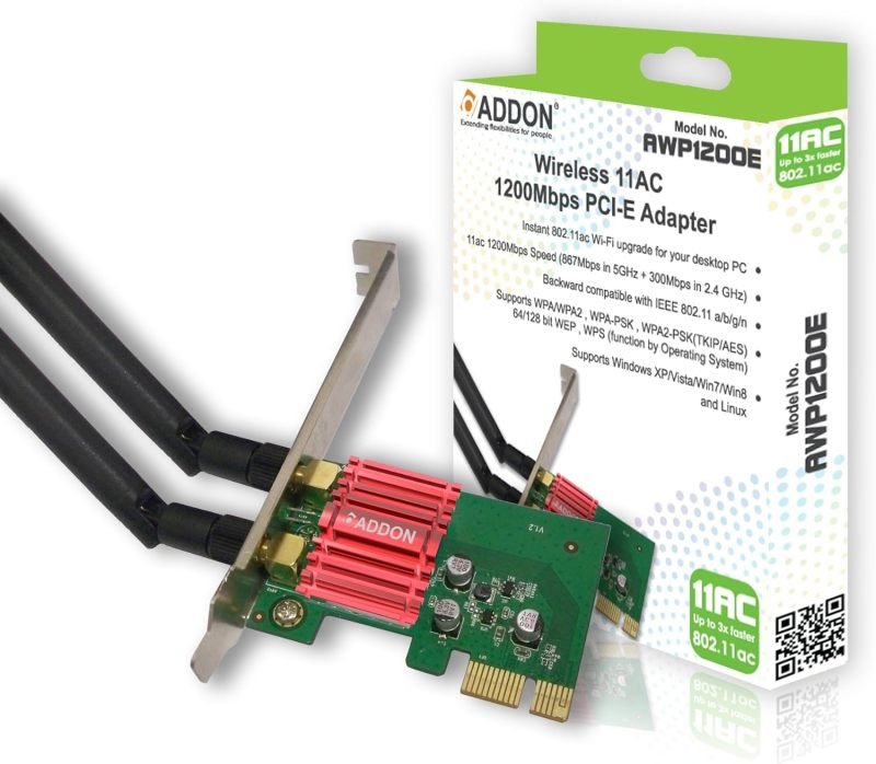 ADDON Wireless AC Dual Band 1200Mbps PCI-e Adapter (AWP1200E) - No Box