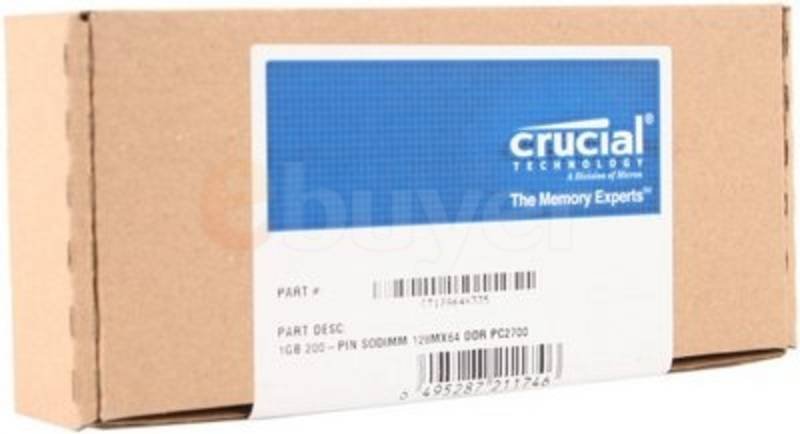 Image of Crucial 1GB DDR 333MHz/PC2700 Laptop Memory SODIMM Unbuffered CL2.5