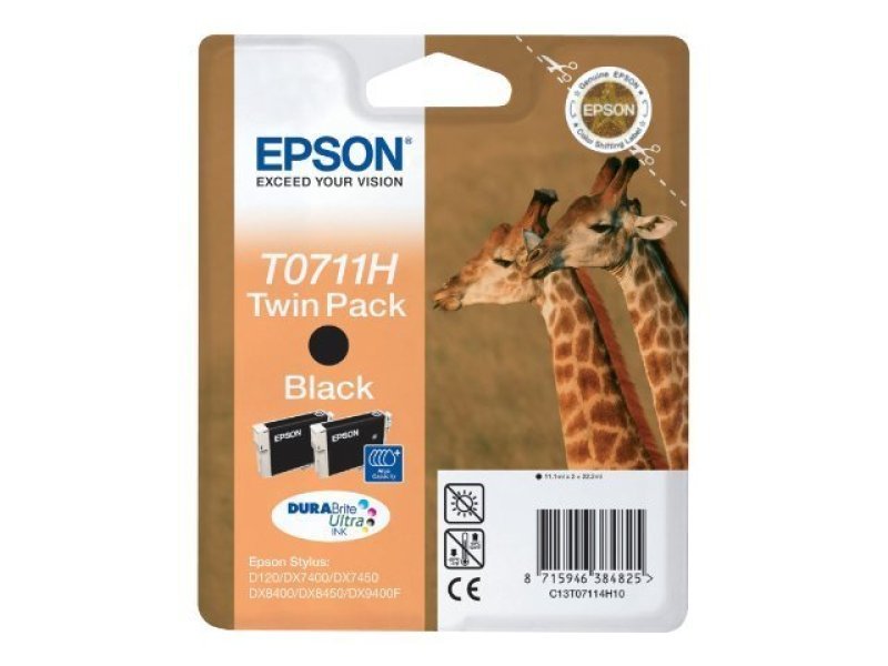 Image of Epson T0711 High Capacity Twin pack Black Ink Cartridge