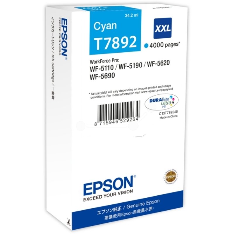 Image of Epson T7892 Extra HC Cyan Ink Cartridge