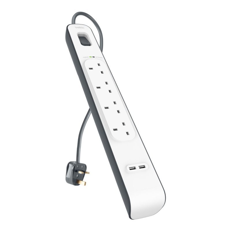 Belkin 4 Way Surge Protection Strip 2m With 2 X 24amp Usb Charging