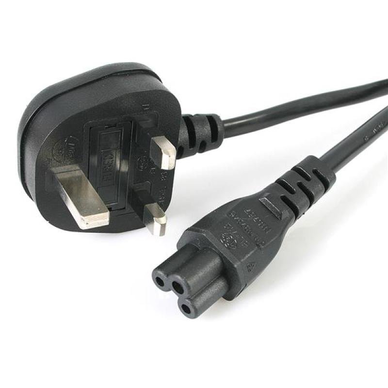 Startech 2m Laptop Power Cord 3 Slot For Uk Bs 1363 To C5 Clover Leaf Power Cable Lead