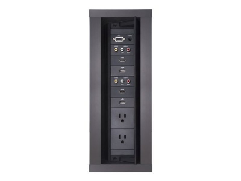 Image of HydraPort 12 Module Connection Port - Black Model - Modular connectivity system accommodates the diverse needs of conference and meeting room visitors. Elegant flush-mount design conveniently opens in both directions