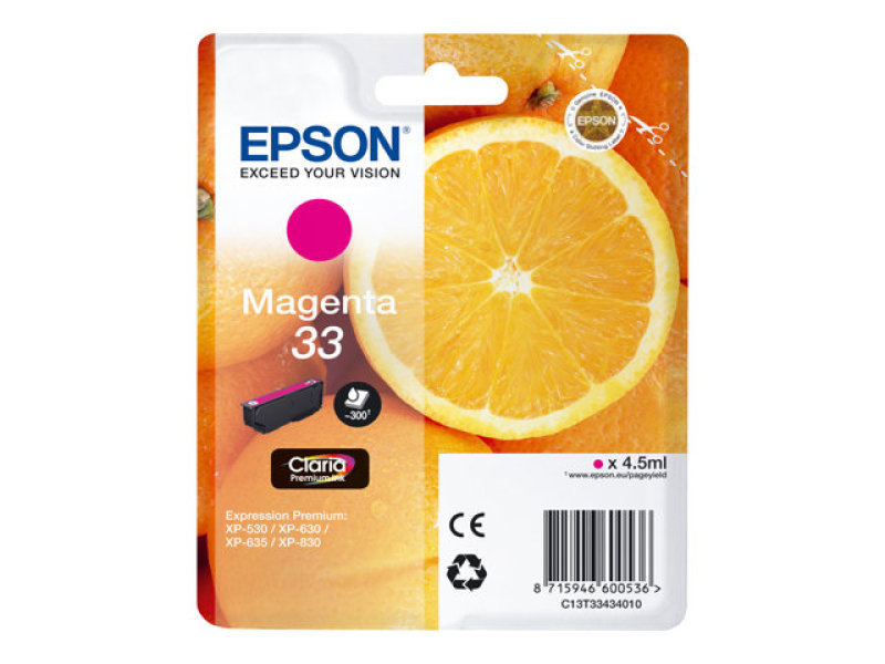 Image of Epson 33 Claria Premium Magenta Ink Cartridge