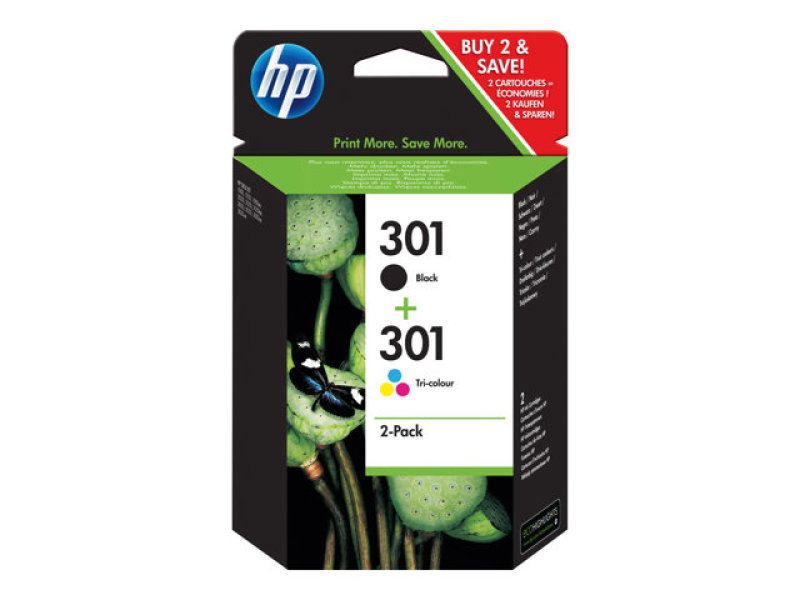 Image of HP 301 Multi-pack 1x Black, 1x Tri-Colour Original&nbsp;Ink Cartridge - Standard Yield 190 Pages/165 Pages - N9J72AE