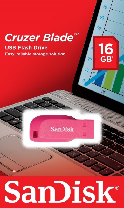 Image of SanDisk 16GB Cruzer Blade USB - Electric Pink