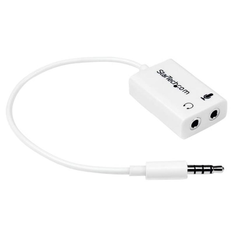 Image of StarTech.com White headset adapter for headsets with separate headphone / microphone plugs - 3.5mm 4 position to 2x 3 position 3.5mm M/F