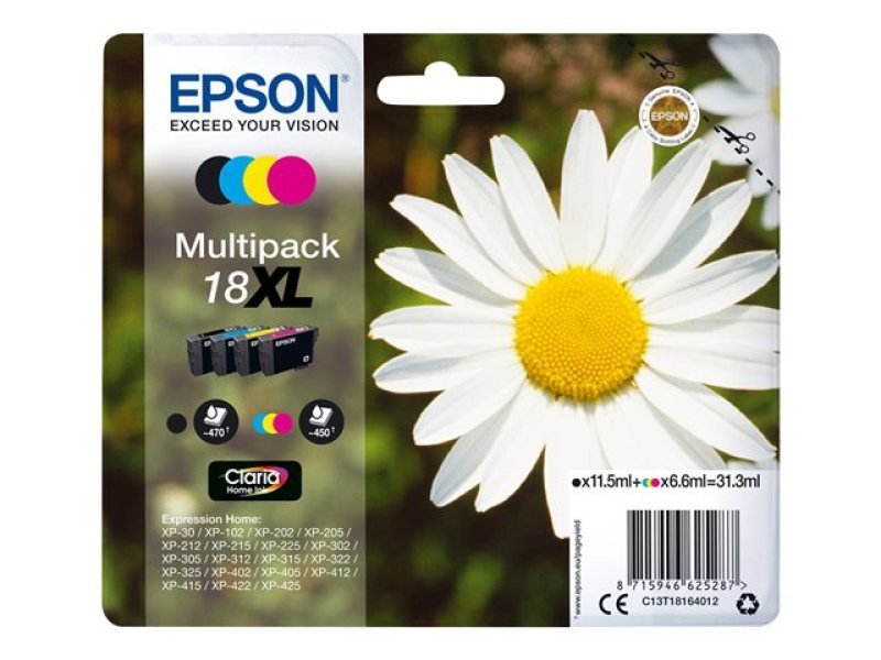 Image of Epson Daisy 18XL Multi-Pack Ink Cartridges - Black, Cyan, Magenta, Yellow