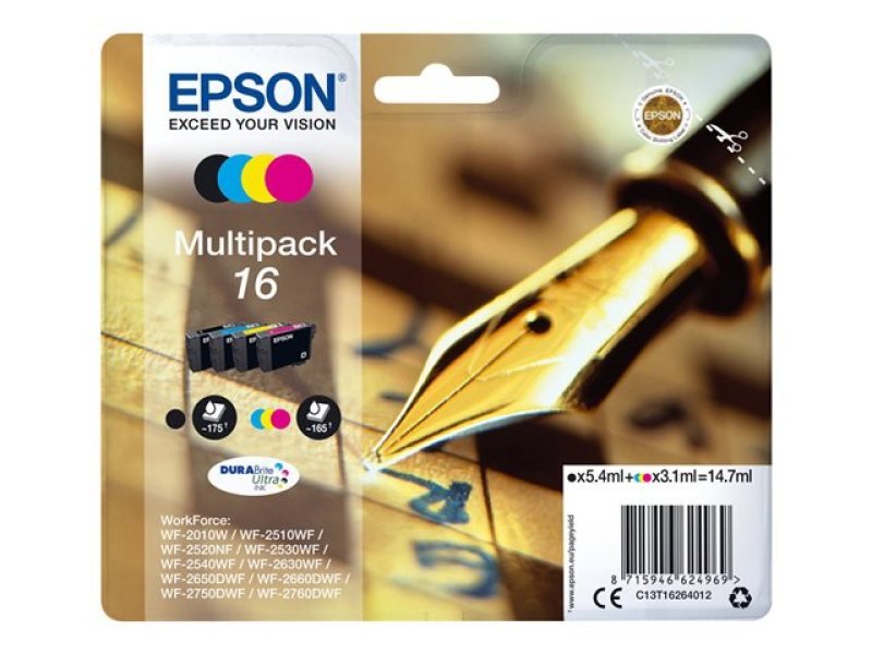 Image of Epson 16 Black Cyan Magenta Yellow Ink Cartridge (Pack of 4)