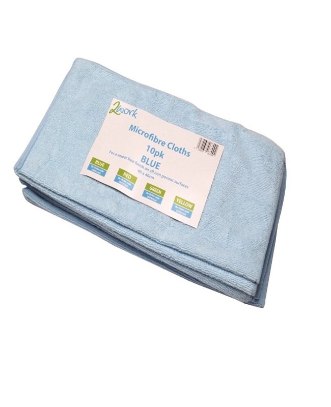 Image of 2Work Blue 400x400mm Microfibre Cloth Pack of 10 101161BU