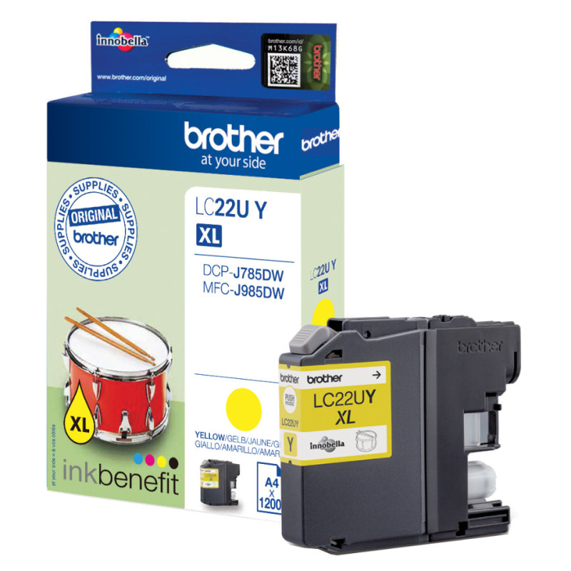 Image of Brother LC22UY Original Ink Cartridge - Yellow - Inkjet - 1200 Pages