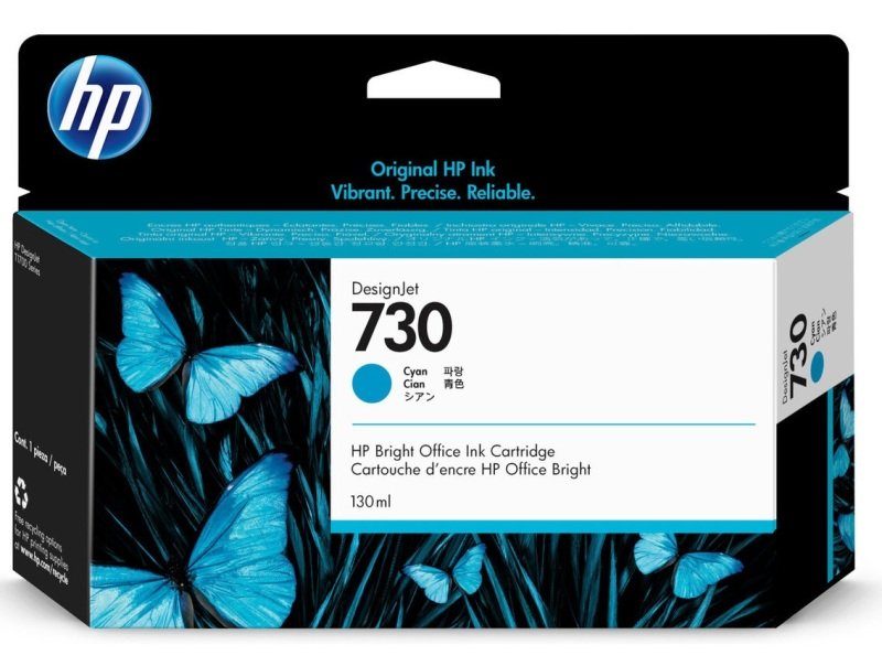 Image of HP 730 Cyan Original&nbsp;Designjet Ink Cartridge - Standard Yield 130ml - P2V62A