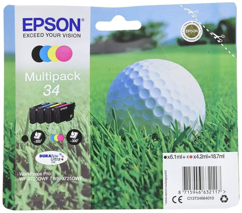 Image of Epson Ink/34 Golf Ball CMYK, Cyan, Magenta, Yellow, Black Multi-pack - C13T34664010
