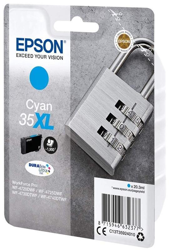 Epson Ink/35XL Padlock 20.3ml 1900 Page Yield, Cyan - C13T35924010