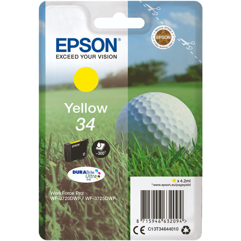 Image of Epson Ink/34 Golf Ball 4.2ml Cartridge, Yellow - C13T34644010