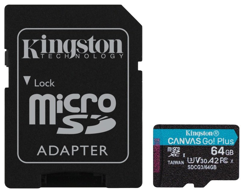 Kingston Canvas Go! Plus 64GB microSD Memory Card with Adapter