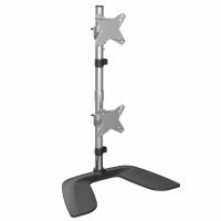 Vertical Dual Monitor Stand - Ergonomic Desktop Stacked Two Monitor Stand up to 27 inch VESA Mount Displays - Free Standing Universal Monitor Mount - Height Adjustable - Silver