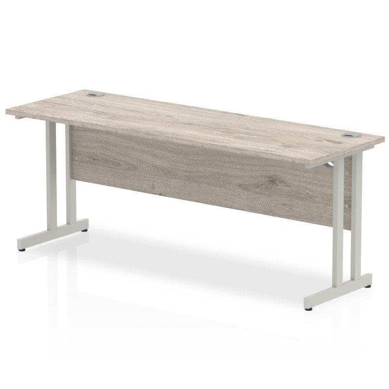 Impulse 180 x 600 Rectangle Silver Cantilever Leg Desk Grey Oak ...