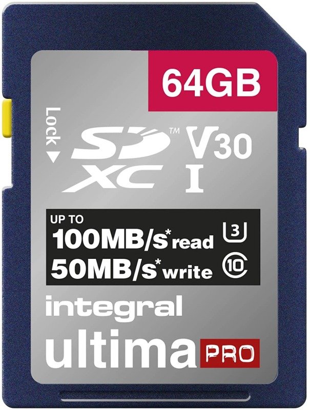 Integral 64GB SD UHS-1 U3 V30 Read 100MBs /Write 50MBs