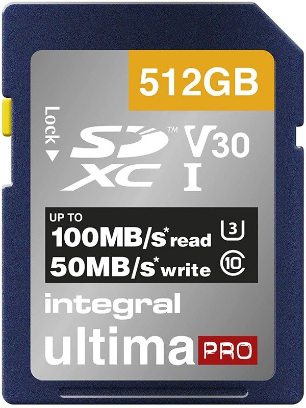 Integral 512GB SD UHS-1 U3 V30 Read 100MBs /Write 50MBs