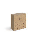 Universal cube storage unit 875mm high on glides with 2 cupboards and 2 sets of drawers - oak with oak inserts