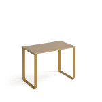 Cairo straight desk 1000mm x 600mm with sleigh frame legs - brass frame oak top
