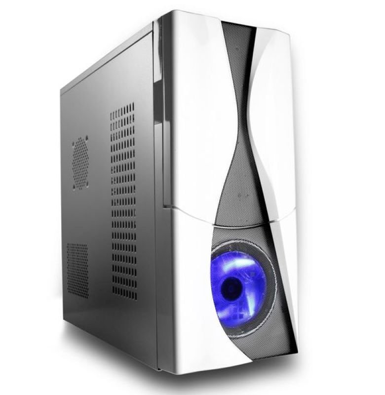 Casecom White Mid Tower Case with Front 120mm Blue LED Fan - No PSU