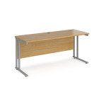 Maestro 25 straight desk 1600mm x 600mm - silver cantilever leg frame oak top