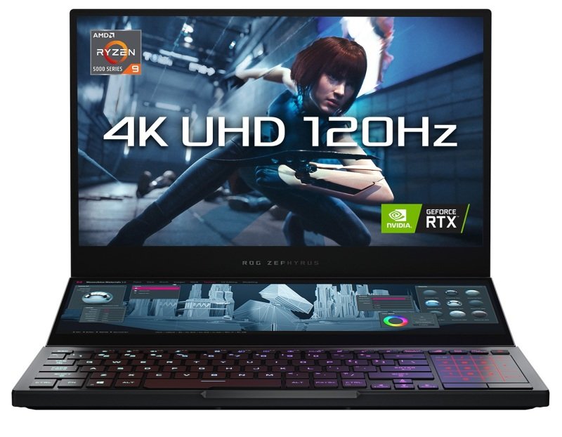 Asus ROG Zephryrus Duo 15 SE Ryzen 9 32GB 1TB + 1TB Performace Raid SSD RTX 3080 with ROG Boost 15.6" UHD 4K Win10 Pro Dual Screen Gaming Laptop