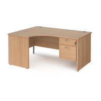 Maestro 25 Left Hand Ergonomic Desk 1600mm Wide with 2 Drawer Pedestal - Beech Top with Panel End Leg
