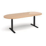 Elev8 Touch Radial End Boardroom Table 2400mm x 1000mm - Black Frame Beech Top