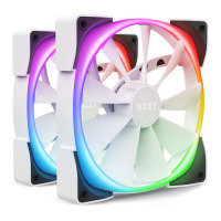 NZXT Aer RGB 2 140mm Twin Starter Pack of Chassis Fans in White with Fan Controller