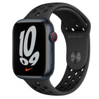 Apple Watch Nike Series 7 GPS + Cellular, 45mm Midnight Aluminium Case with Anthracite/Black Nike Sport Band - Regular