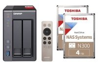 QNAP TS-251+-2G 8TB (2 x 4TB) Toshiba N300 2 Bay NAS Unit with 2GB RAM