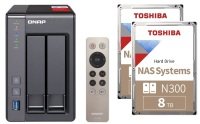 QNAP TS-251+-2G 16TB (2 x 8TB) Toshiba N300 2 Bay NAS Unit with 2GB RAM