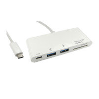 USB C 2 Port Hub and Card Reader with USB C Charging Port