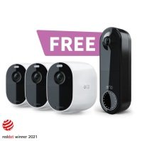 Arlo Essential Spotlight CCTV 3 Camera System - Free Wireless Video Doorbell Camera Included