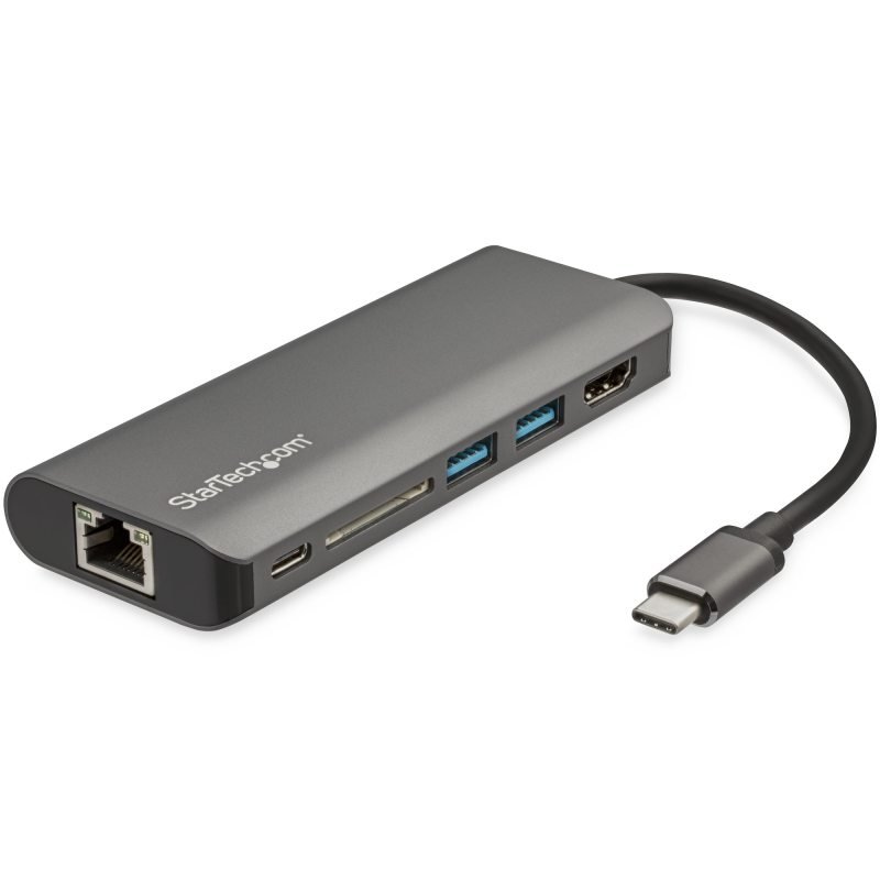 Startech USB C Multiport Adapter - USB-C Travel Dock to 4K HDMI, 3x USB 3.0 Hub, SD/SDHC, GbE, 60W P