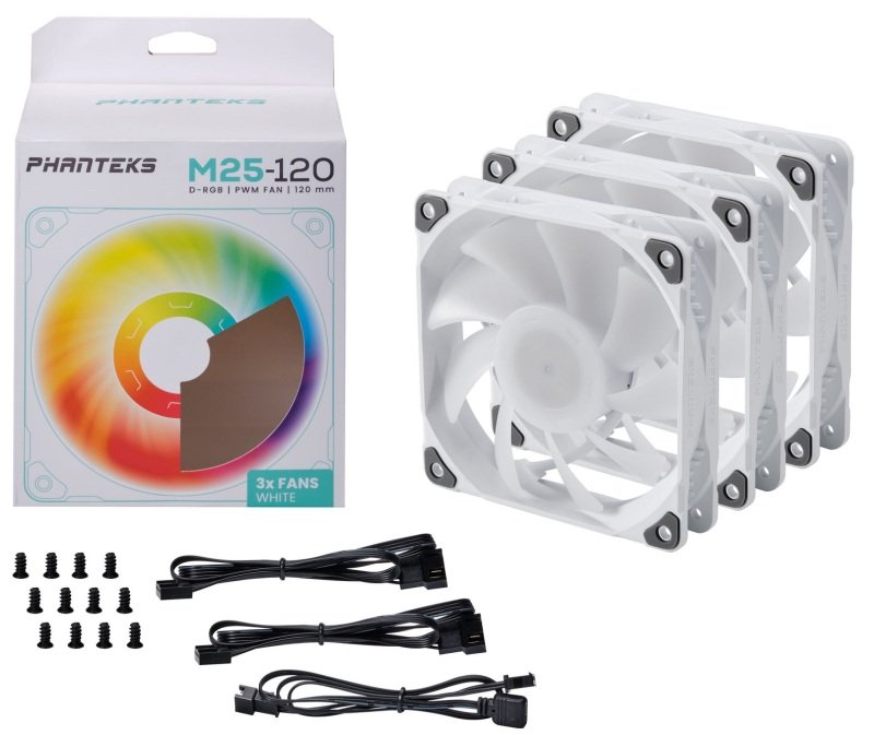 Phanteks M25 120mm D-RGB PWM Chassis Fan Triple Pack - White | Ebuyer.com