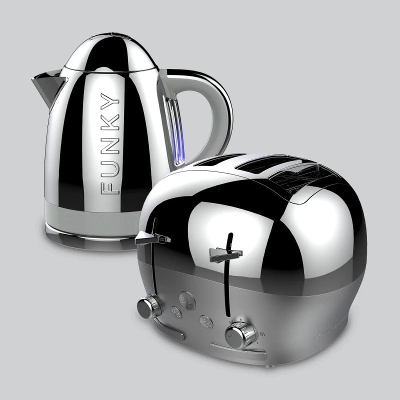Chrome Funky Kettle and 4-Slice Funky Toaster Set
