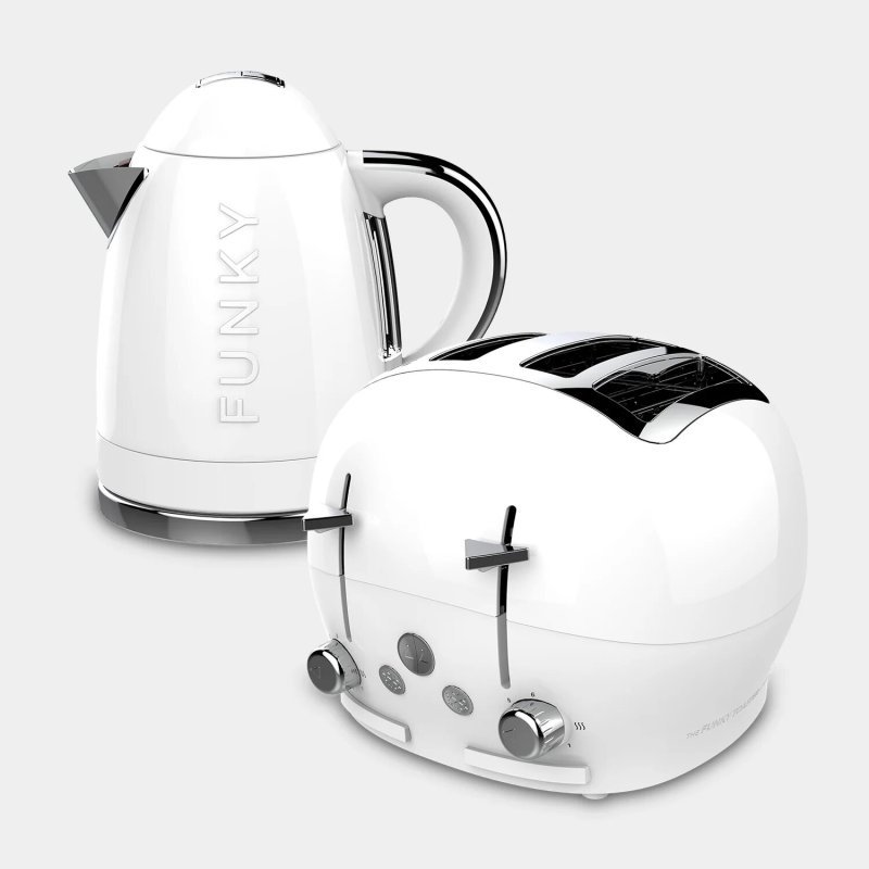 White Funky Kettle and 4-Slice Funky Toaster Set
