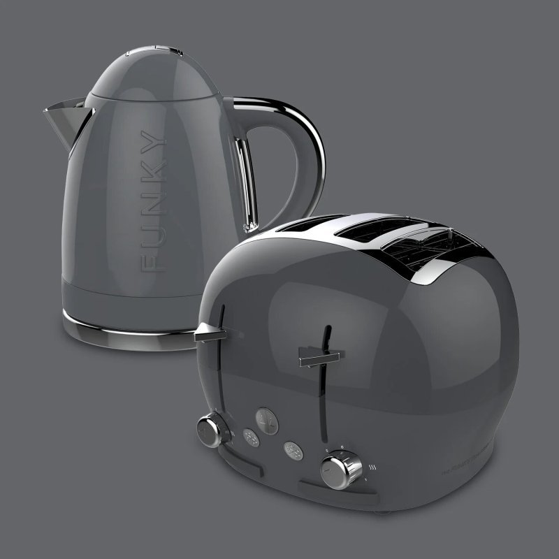 Grey Funky Kettle and 4-Slice Funky Toaster Set