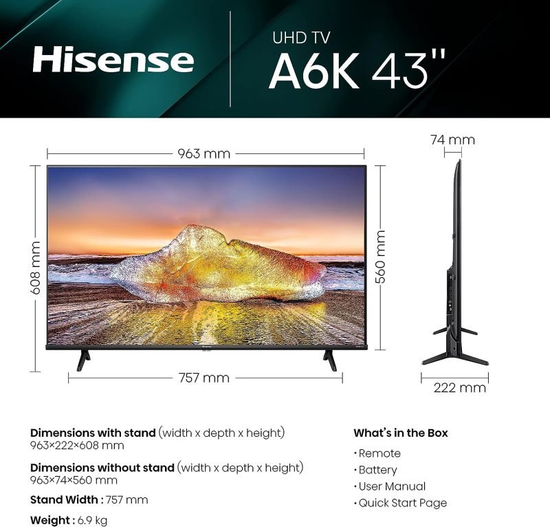 Hisense 43A6KTUK 43 Inch LED 4k Smart TV | Ebuyer.com