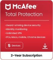 McAfee Total Protection 2024 5 Devices 2 Year Antivirus VPN Password Manager Mobile Internet