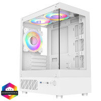 CIT Celsius White Micro-ATX Gaming Case with Tempered Glass Front and Side Panels with 3 x CiT Celsi